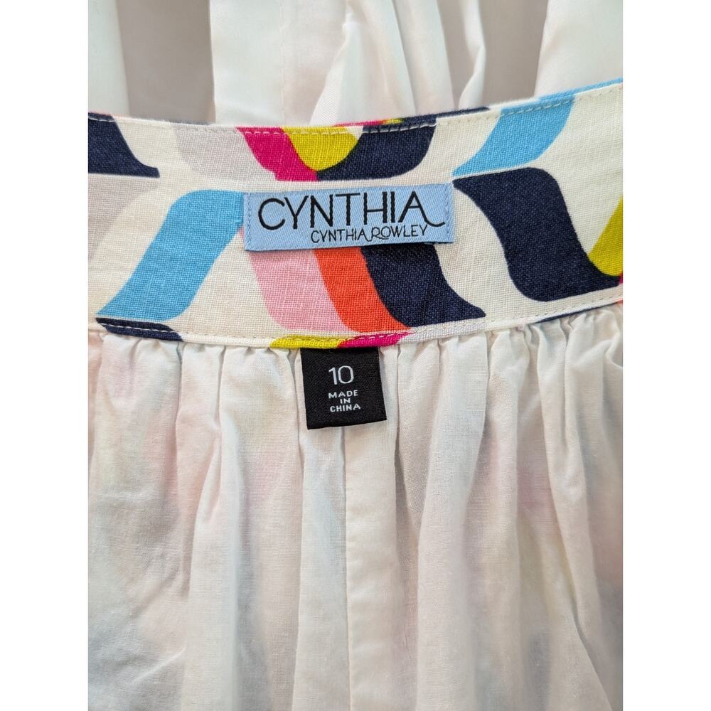 Cynthia Rowley Size 10 Linen Blend Lined Pleated Knee Length Skirt Pockets - Picture 2 of 16